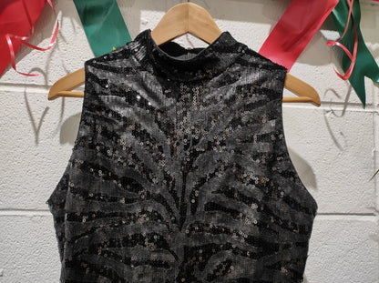 NWT Le-Chateau black and brown sparkly gold glitter halter dress size M