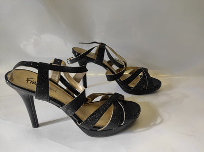 Fioni Night BLACK Heels Sandals Sparkle Glitter Straps US Women US-9