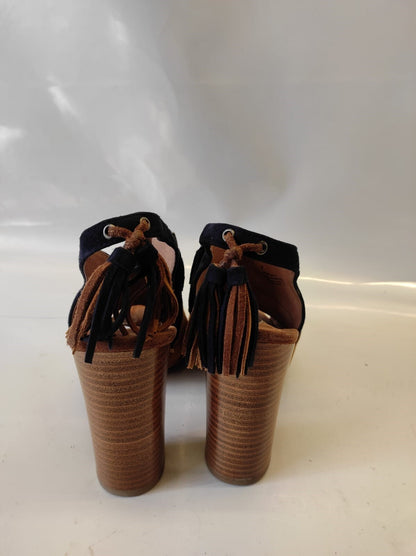 Halogen Women's Navy Tan Brown High Heel Leather Suede Sandals Size 7M