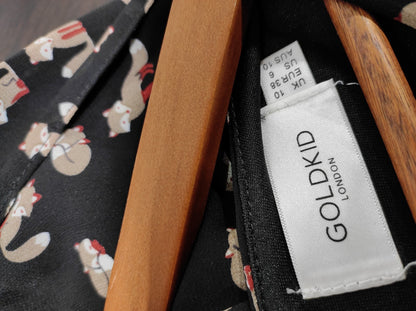 Gold Kid London Dress Women's Black Fox Print Size US- 6 Waist Lined