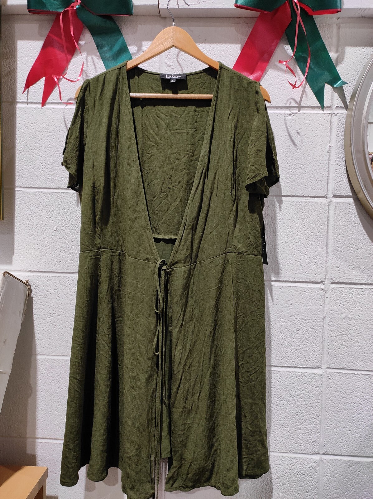 Lulus Wrap Dress Size L Harbor Point Olive Green  Preppy Feminine Gremlincore