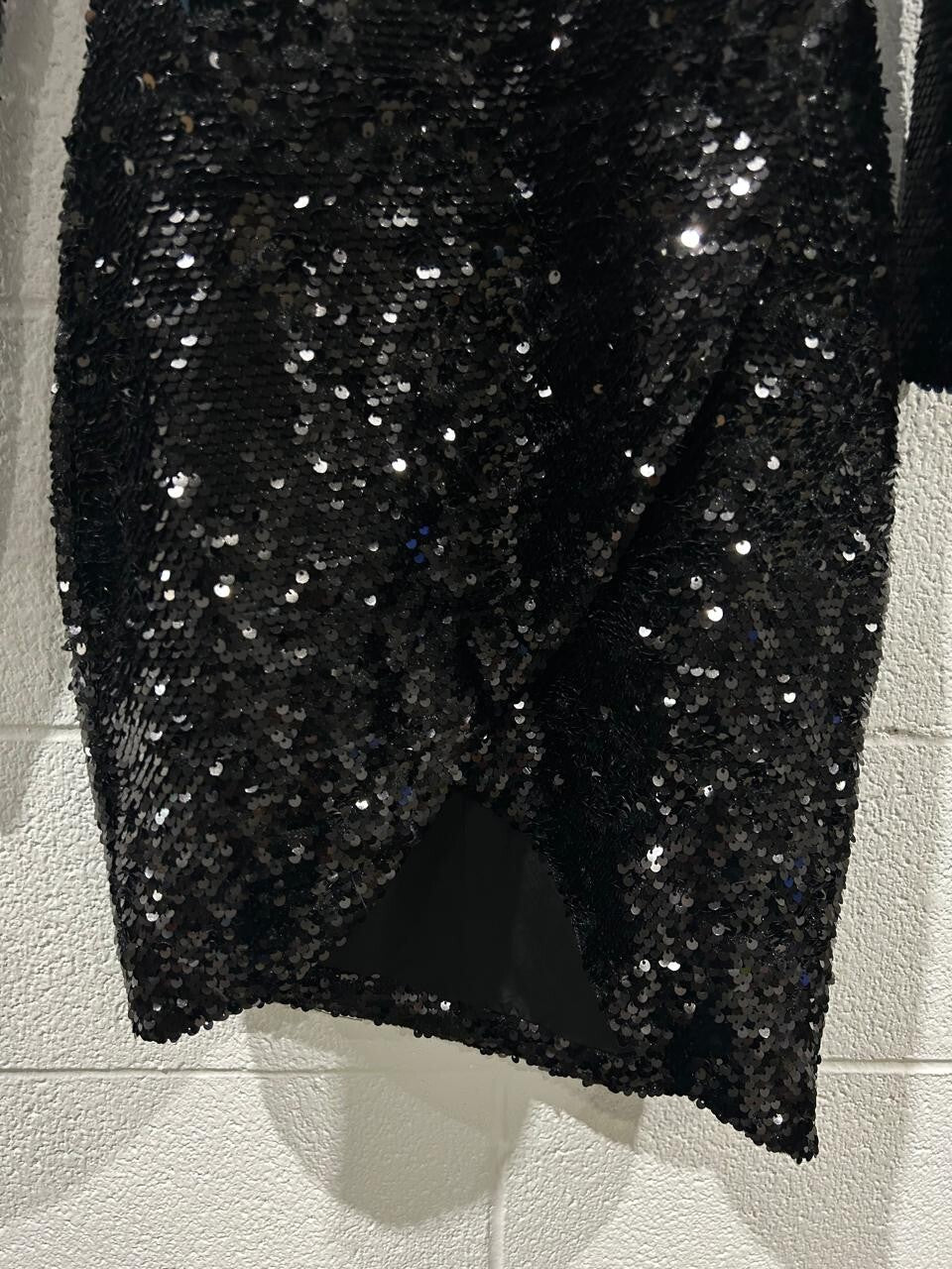 Lavish Alice MAYA Velvet Sequin Asymmetric Mini Dress in Black SIze S