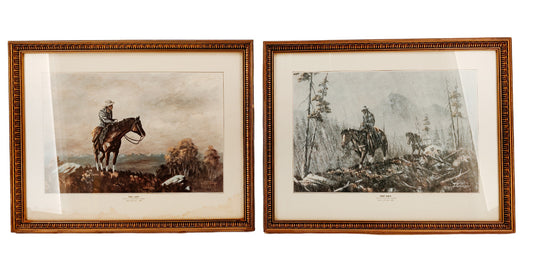 John Crittenden Framed Cowboy Prints "First Light" and "First Snow" c. 1968
