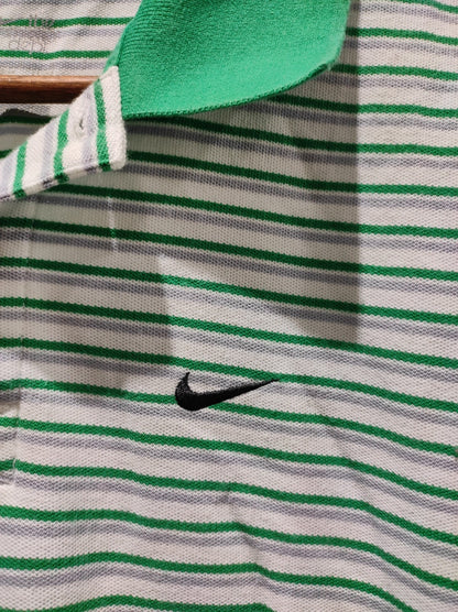 Nike Golf Standard Fit Dri-Fit Men's Green & White Striped Polo T-shirt