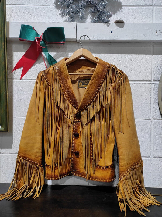 Rare Vintage The Leather Ranch Size long fringe leather jacket Size-38
