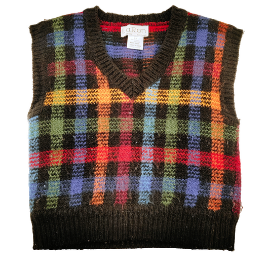 La Ron Vintage Knit Sweater Vest Multicolour Plaid Women's Size M