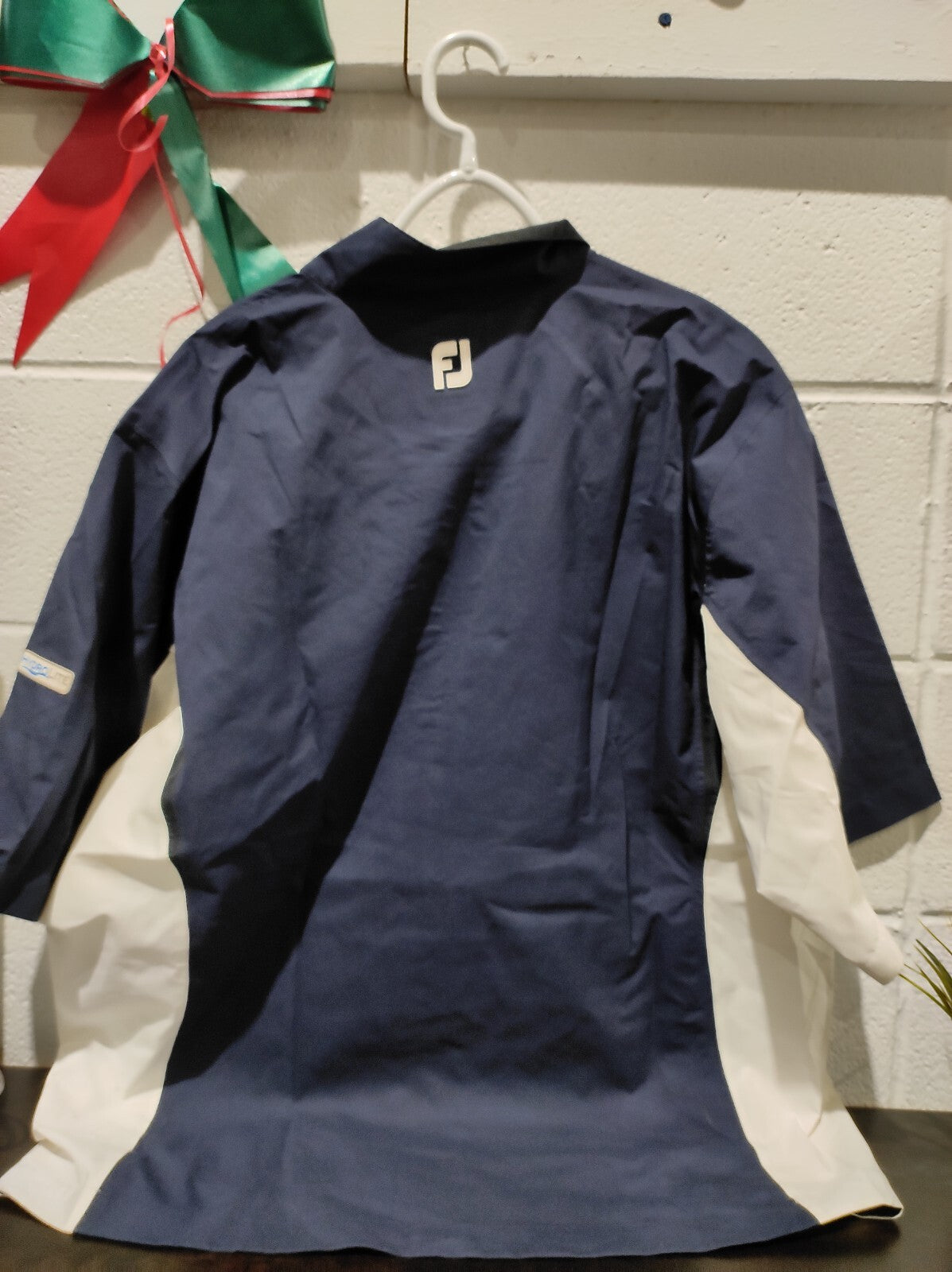FJ Dryjoys Men Large Navy White Hydrolite Windbreaker 1/2 Zip Golf Wear