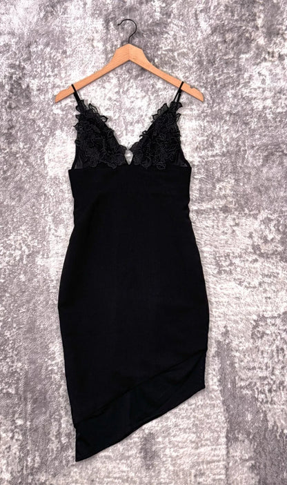 House Of CB Dress Medium Womens Black Floral Lace Bust Bodycon Asymmetrical Mini