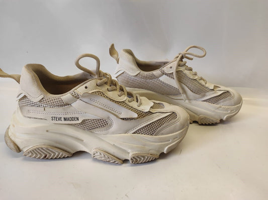 Steve Madden Possession Women's White Round Toe Lace Up Sneaker Shoes Size- 8.5M