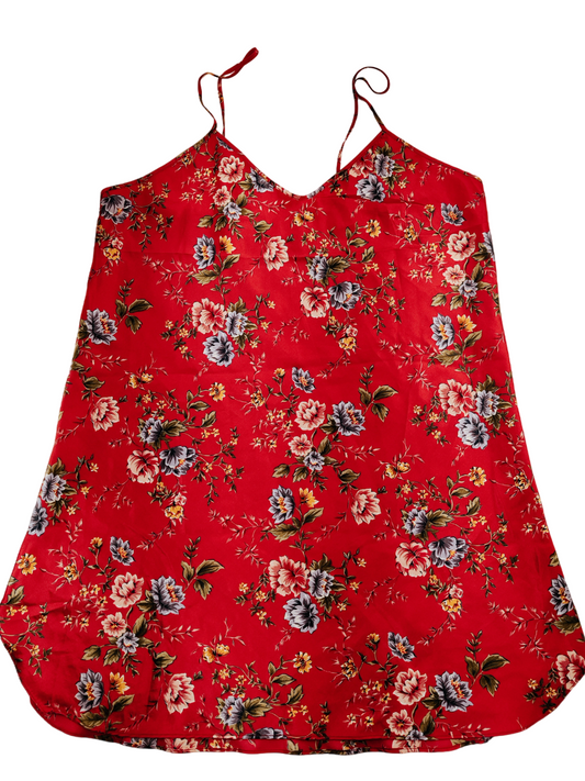 Vintage 1990s Red Floral Satin Slip Dress Women's Size L