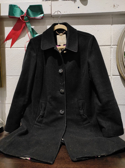 Kate Spade Black Wool Blend Coat w/ Bow Pockets Size- L