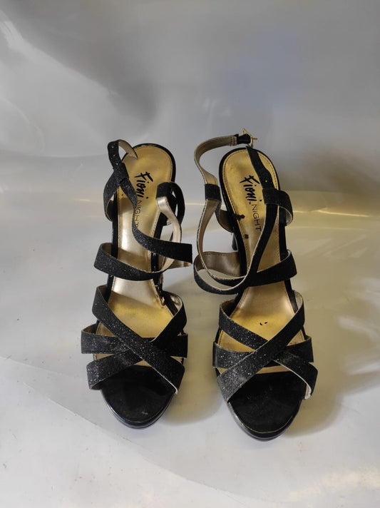 Fioni Night BLACK Heels Sandals Sparkle Glitter Straps US Women US-9