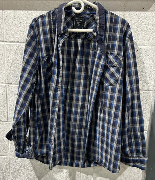 Guess Men's Slim Fit Dress Shirt Plaid Size XL