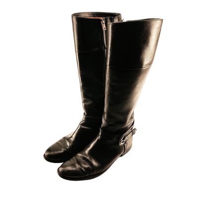 BURBERRY Adelaide Black Leather Zip Tall Knee Equestrian Riding Boots 39