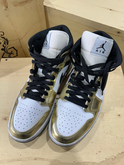 Nike Air Jordan 1 Mid Metallic Gold Black White Men's Size 11