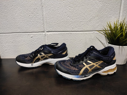 Asics Gel-Kayano 26 Navy Blue Gold Running Shoes 1012A457 Women Size 9 FlyteFoam