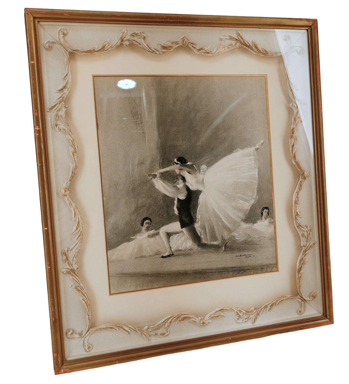 August Von Munchhausen Framed Charcoal Lithographic Print "Classic Bow" 1940