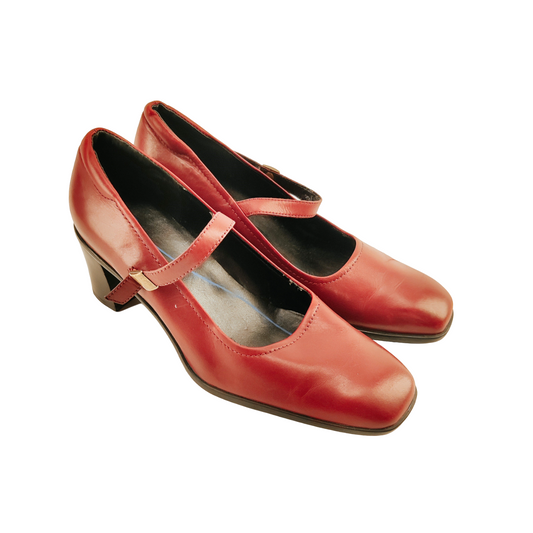 Rockport Red Leather Mary Jane Block Heel Women's Size 7