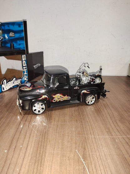 Hot Wheels 1956 Ford Pickup Truck & Chopper Set 1:18 Model Toy