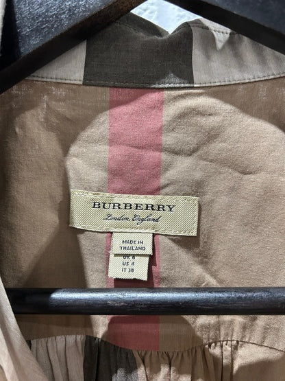Burberry Kelsy Brown Check Cotton Belted Dress Size US 4