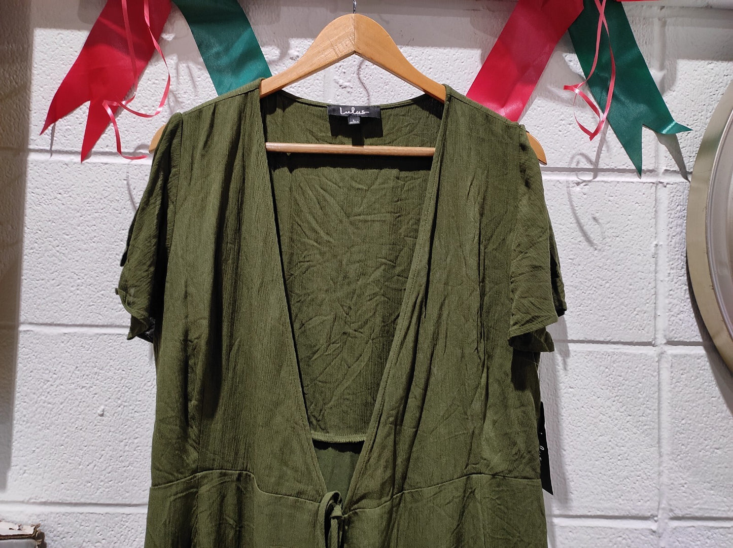 Lulus Wrap Dress Size L Harbor Point Olive Green  Preppy Feminine Gremlincore