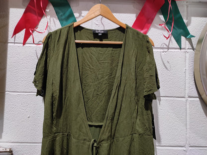 Lulus Wrap Dress Size L Harbor Point Olive Green  Preppy Feminine Gremlincore
