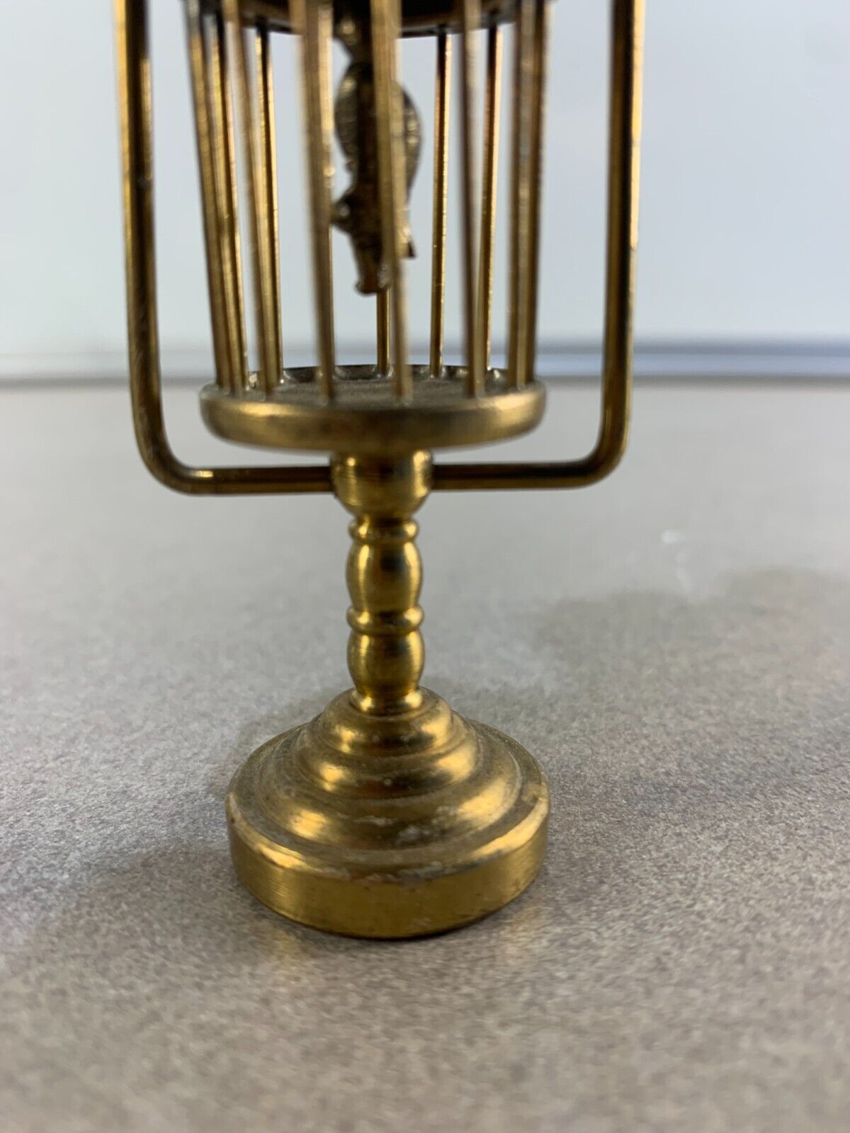 Vintage Brass Table Bird Cage w Stand 1:12 Dollhouse Miniature Birdcage Decor