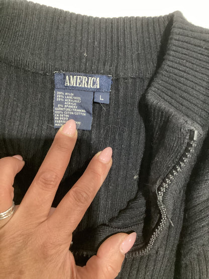 Black Sweater With Denim Details on the Shoulder