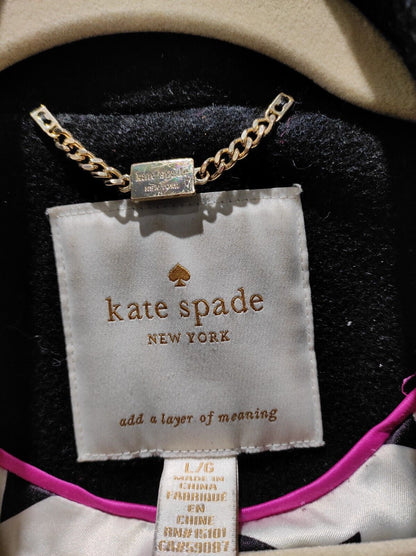 Kate Spade Black Wool Blend Coat w/ Bow Pockets Size- L