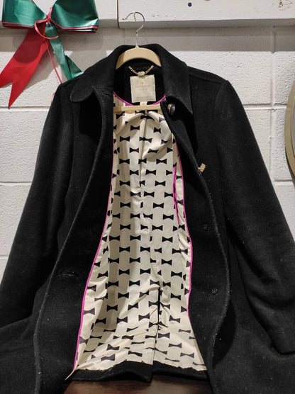 Kate Spade Black Wool Blend Coat w/ Bow Pockets Size- L
