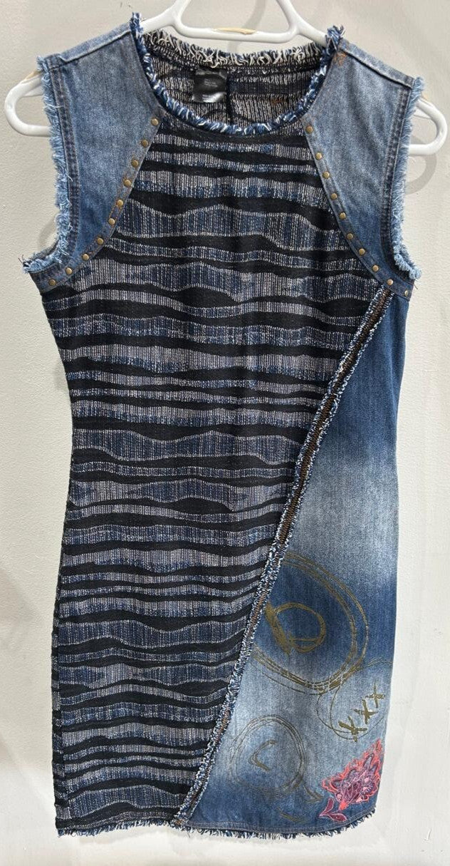 Desigual Denim Dress Size S Blue Mixed Media Artsy