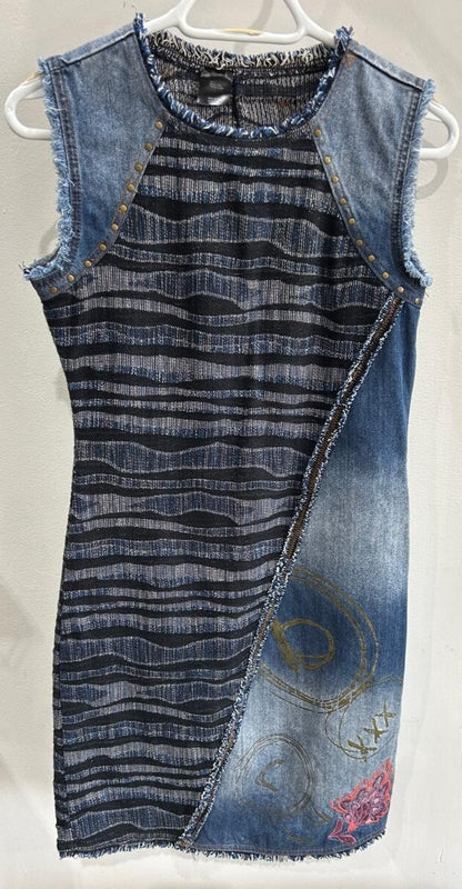 Desigual Denim Dress Size S Blue Mixed Media Artsy