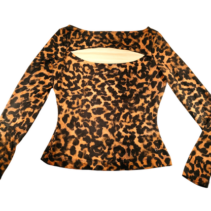 Guess Leopard Print Cut-Out Women's Shirt Size Small