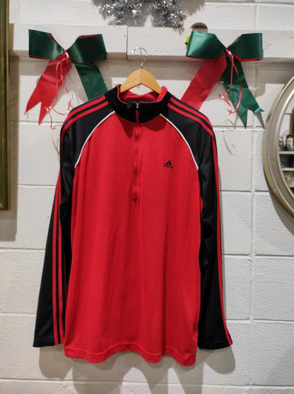 Adidas Golf Jacket Mens XL Large Red 1/4 Zipper 3 Stripes Running