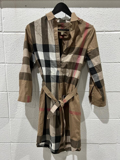 Burberry Kelsy Brown Check Cotton Belted Dress Size US 4