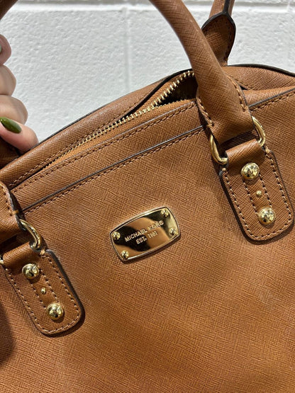 Michael Kors Large Saffiano Leather Satchel Luggage Brown Handbag