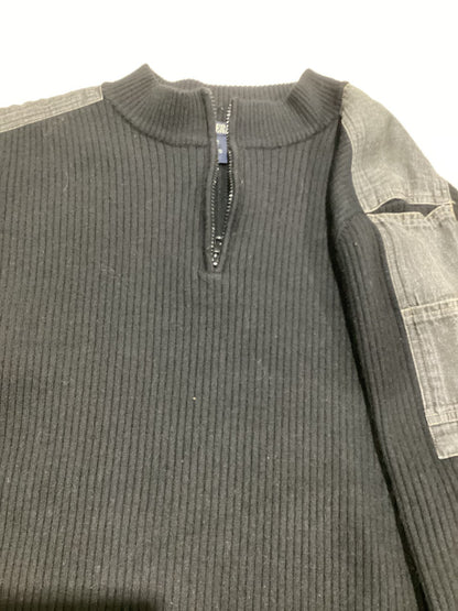 Black Sweater With Denim Details on the Shoulder