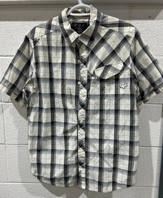 Fox Plaid Men's Short Sleeve Dress Shirt Size L