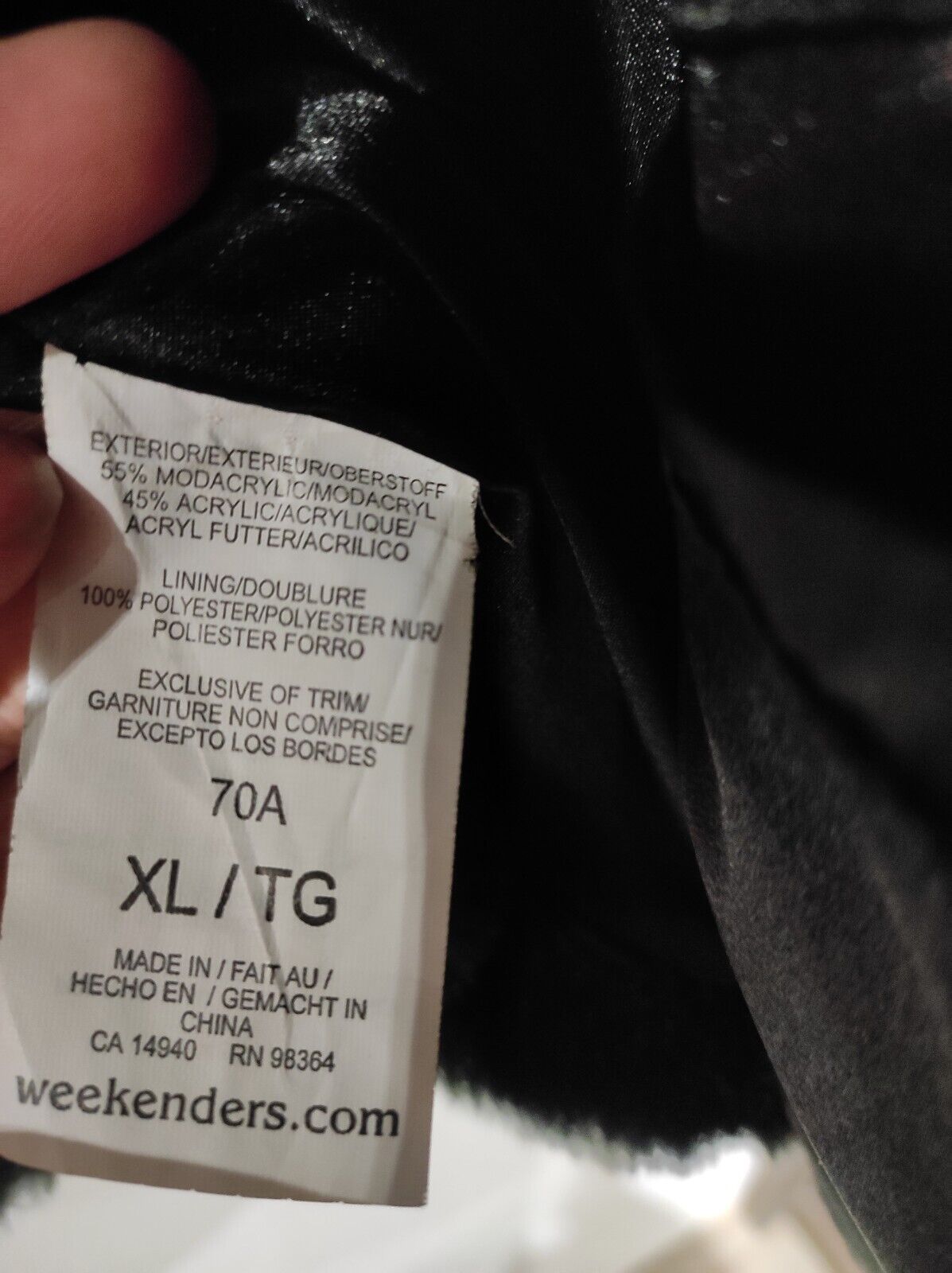 Coat Jacket Size XL/TG Women's Faux Fur Black Zip Damage By Zipper By Weekender