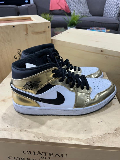 Nike Air Jordan 1 Mid Metallic Gold Black White Men's Size 11