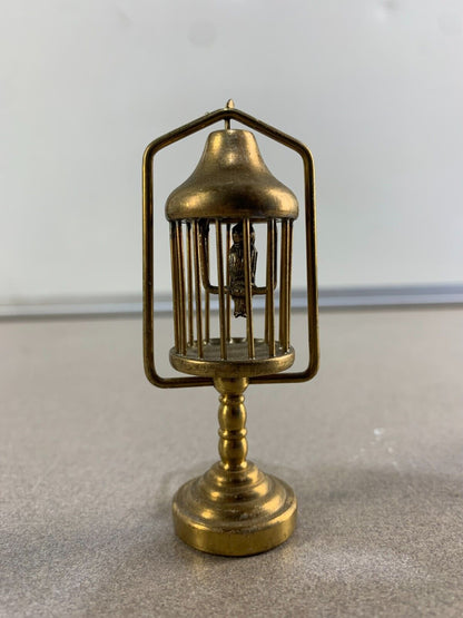 Vintage Brass Table Bird Cage w Stand 1:12 Dollhouse Miniature Birdcage Decor