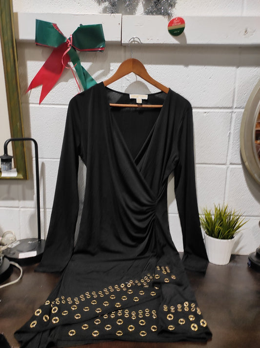 Michael Kors Black Dress - Faux Wrap - Grommet Hem - Large