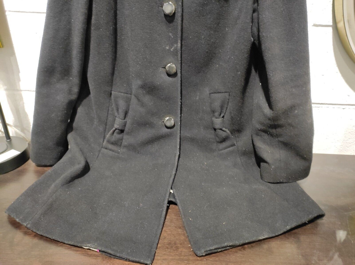 Kate Spade Black Wool Blend Coat w/ Bow Pockets Size- L