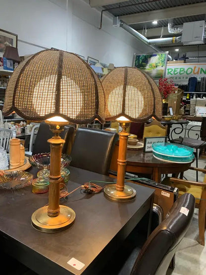 Vintage Rattan Table Lamps - set of 2