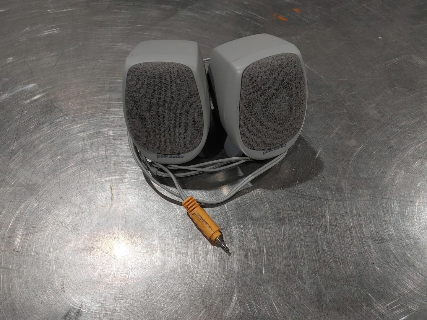 Good Condition Polk Audio Mini Desk AUX Speakers Grey Tested Working