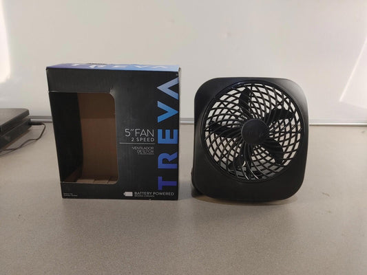 EXCELLENT CONDITION In-Box TREVA 5inch 2 Speed Desk Fan Battery Powered Black