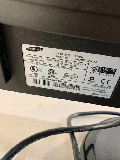 SAMSUNG SYNCMASTER 21.6" LCD MONITOR VGA DVI 60Hz 1680 x 1050 MODEL 216BW