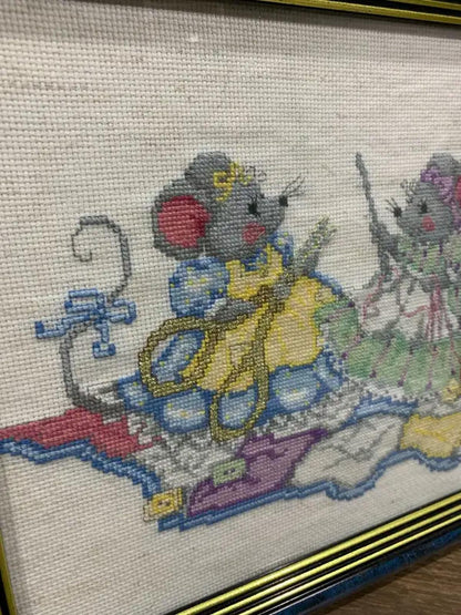 Framed Mice Seamstress Cross Stitch