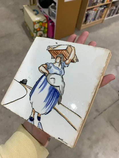 Vintage Laundry Lady Tile Art