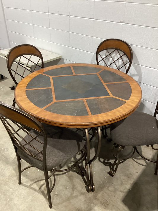 Ashley slate top round dining table & 4 chairs